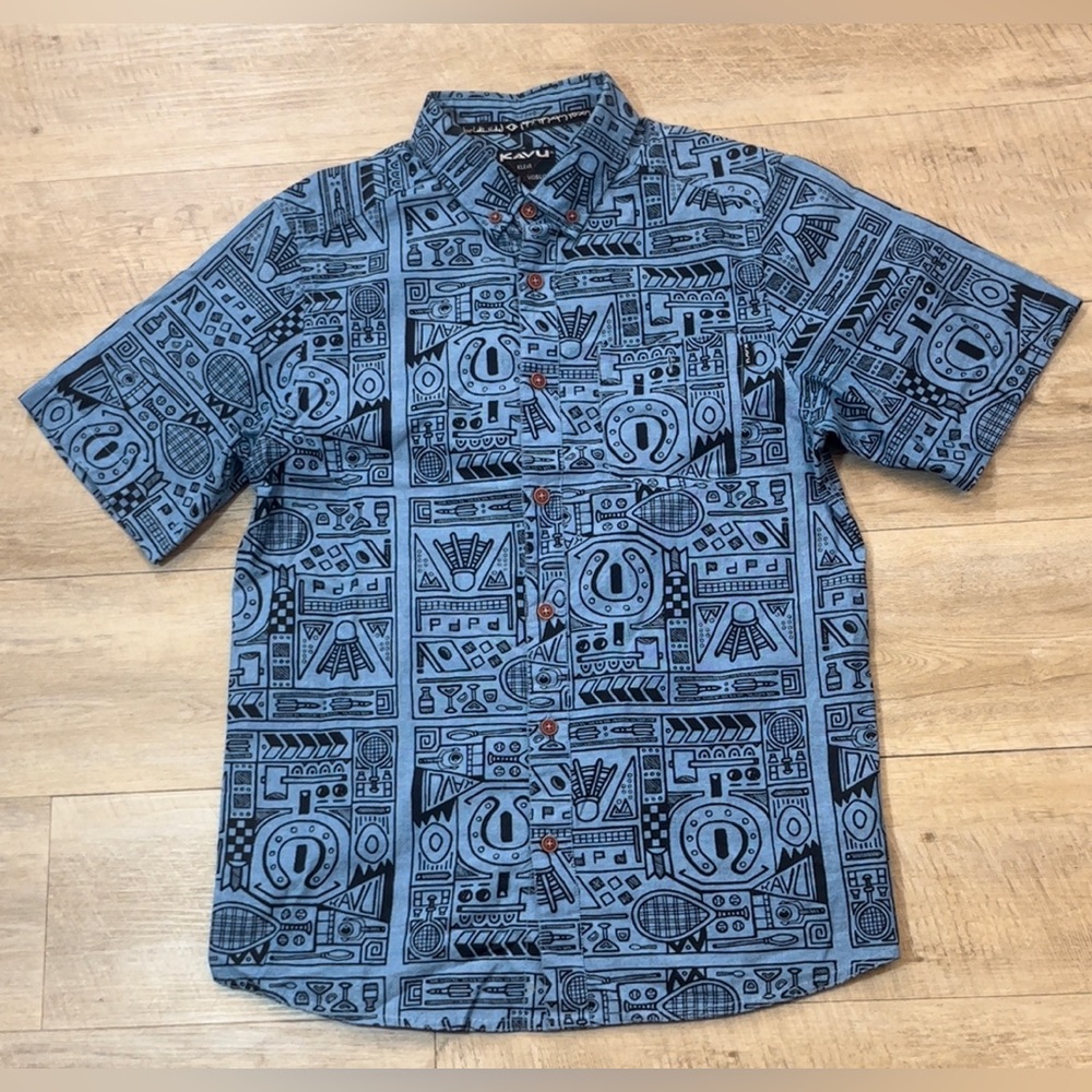 Kavu Men’s 100% Cotton Full Button Short Sleeve Shirt Size Small